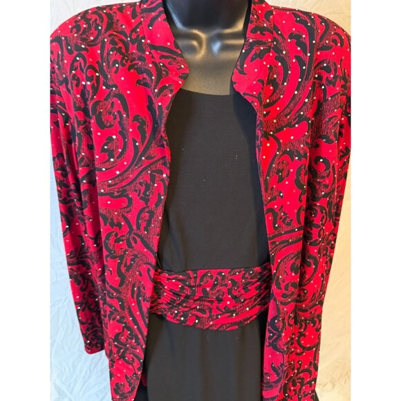 Jessica Howard Red Floral Black Jacket Dress Fancy Womens Plus Size 1X 14W Bling - Picture 3 of 5